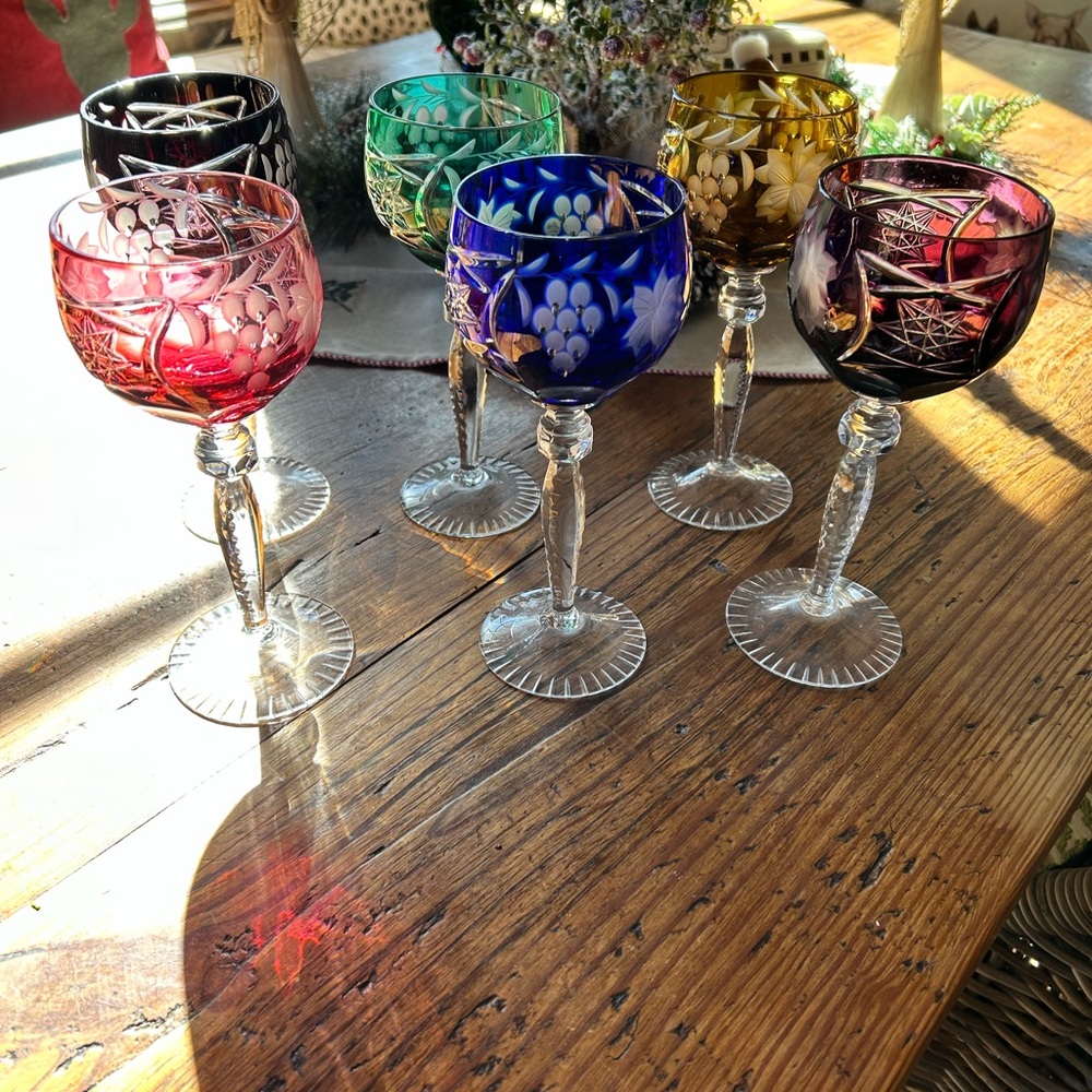 LAUSITZER Vintage 6 Set Lead Crystal Wine Glasses Goblets